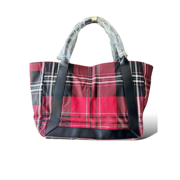 Victoria’s Secret Large Tote Bag Red Plaid V Logo Holiday Shopper NWT - Picture 5 of 12